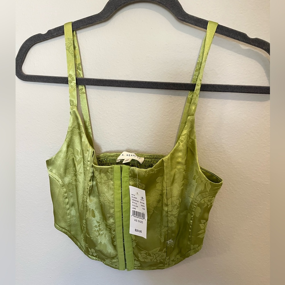 Pacsun Green Butterfly and Floral Corset Top